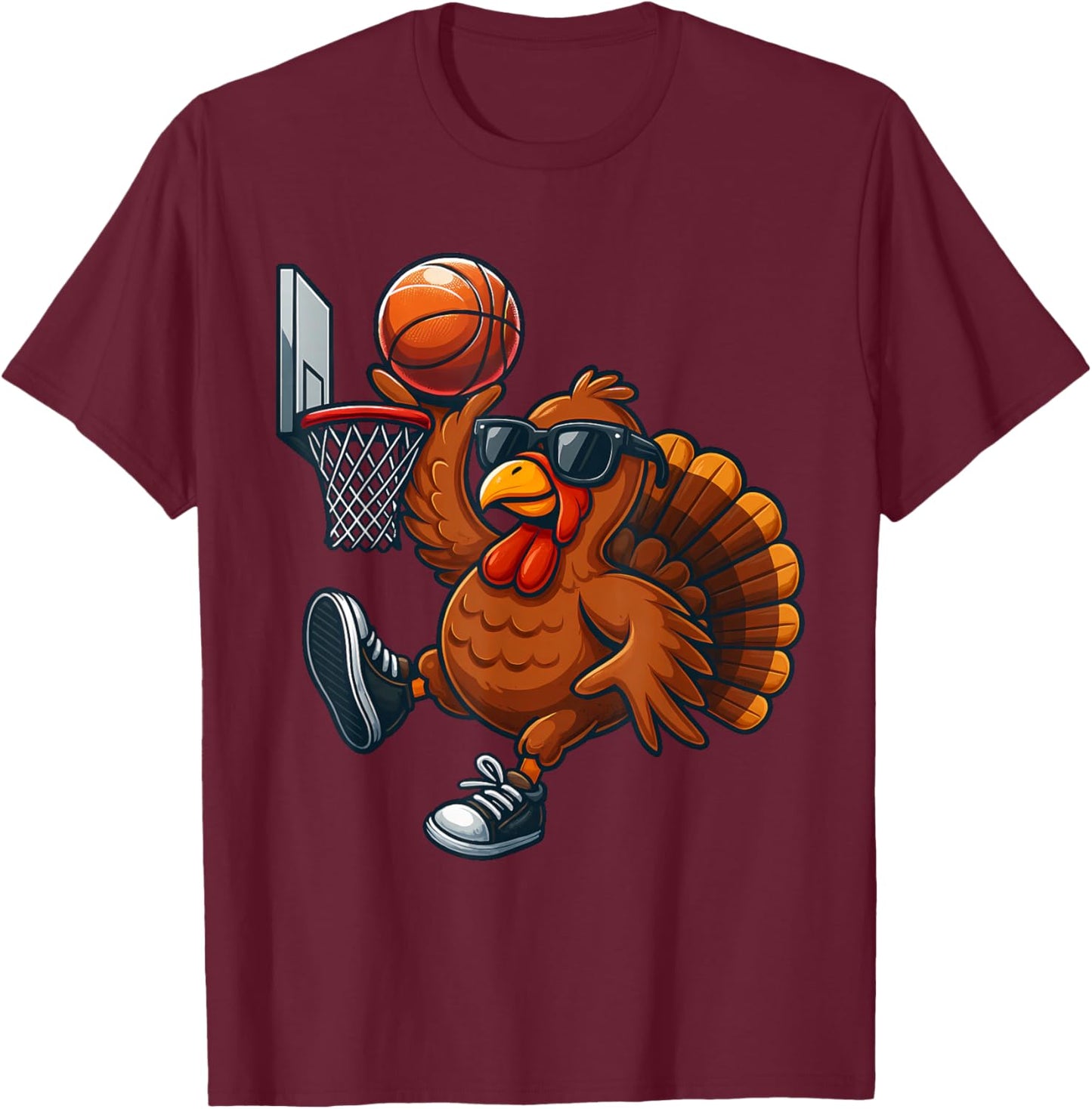 Funny Thanksgiving Turkey Basketball Fans Thankful November T-Shirt - T-Shirt | Maroon