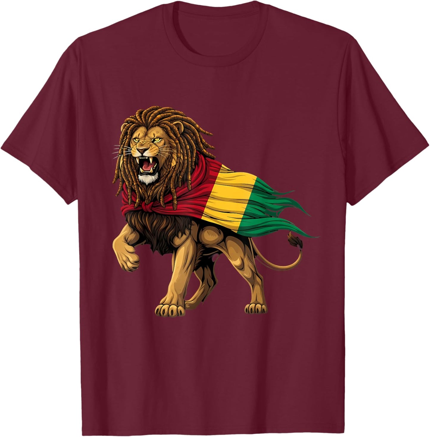 Jamaican Lion of Judah Rastafari Roots Rasta Reggae Music T-Shirt - T-Shirt | Maroon