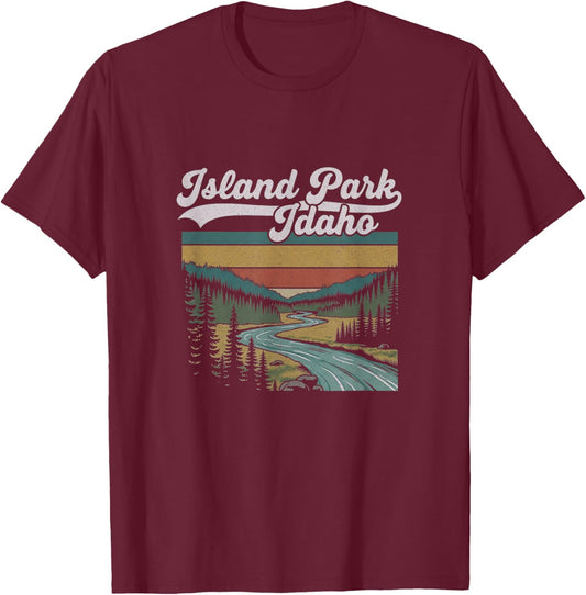 Retro Island Park Idaho Art Design T-Shirt - T-Shirt | Maroon