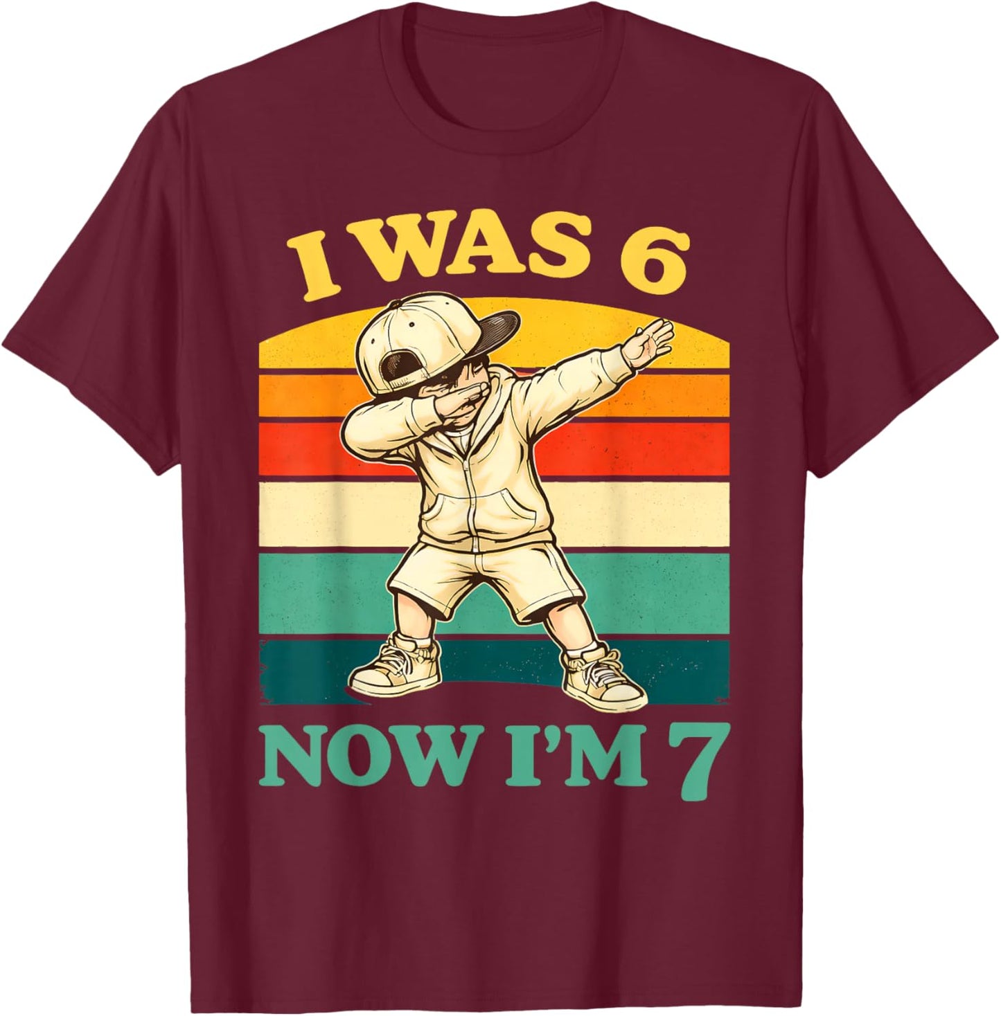 I was 6 Now I'm 7 Boys Kids 7th Birthday Gen Alpha Meme T-Shirt - T-Shirt | Maroon
