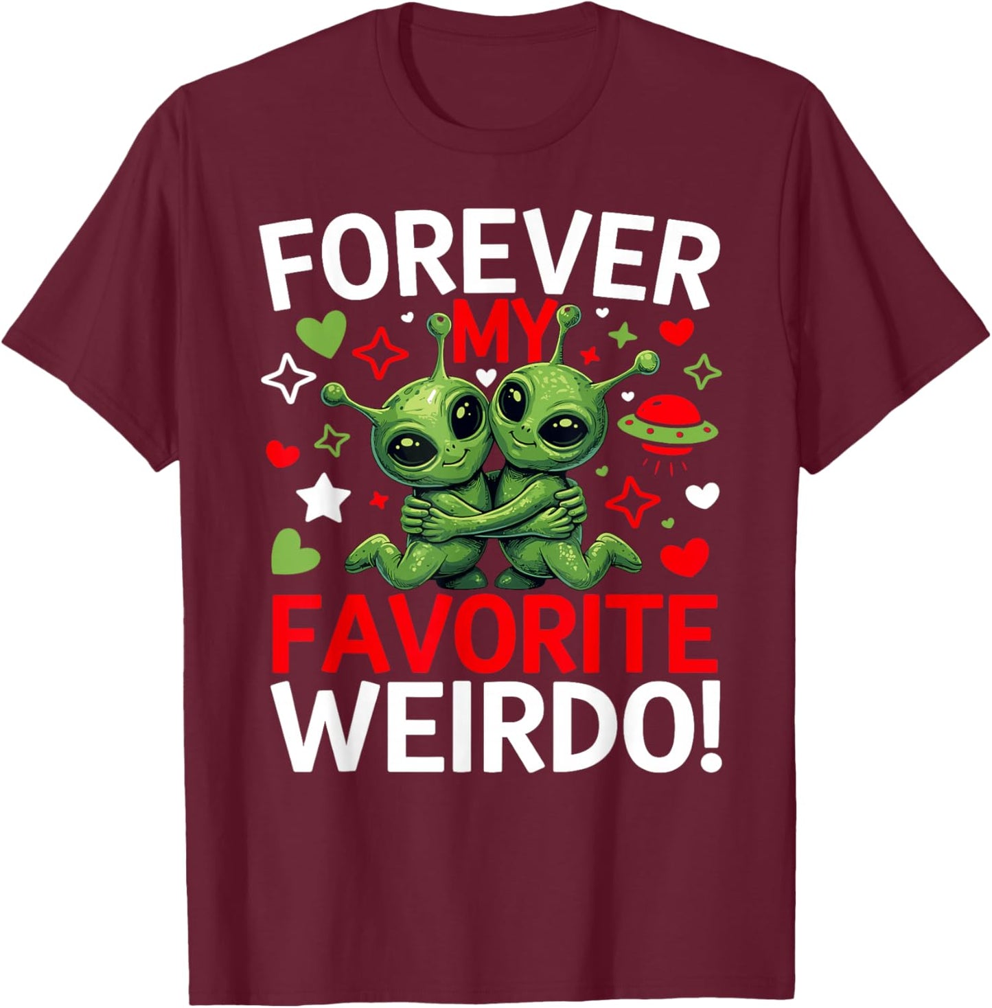 Valentines Day Cute Alien Funny Couple Quirky Humor Sci-fi T-Shirt - T-Shirt | Maroon
