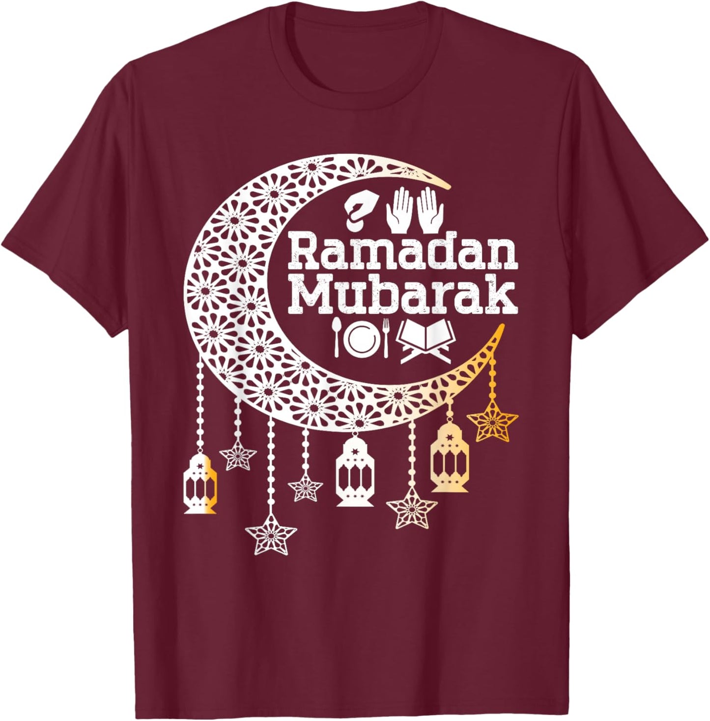 Happy Ramadan Mubarak Islamic Calligraphy Faith Family Funny T-Shirt - T-Shirt | Maroon