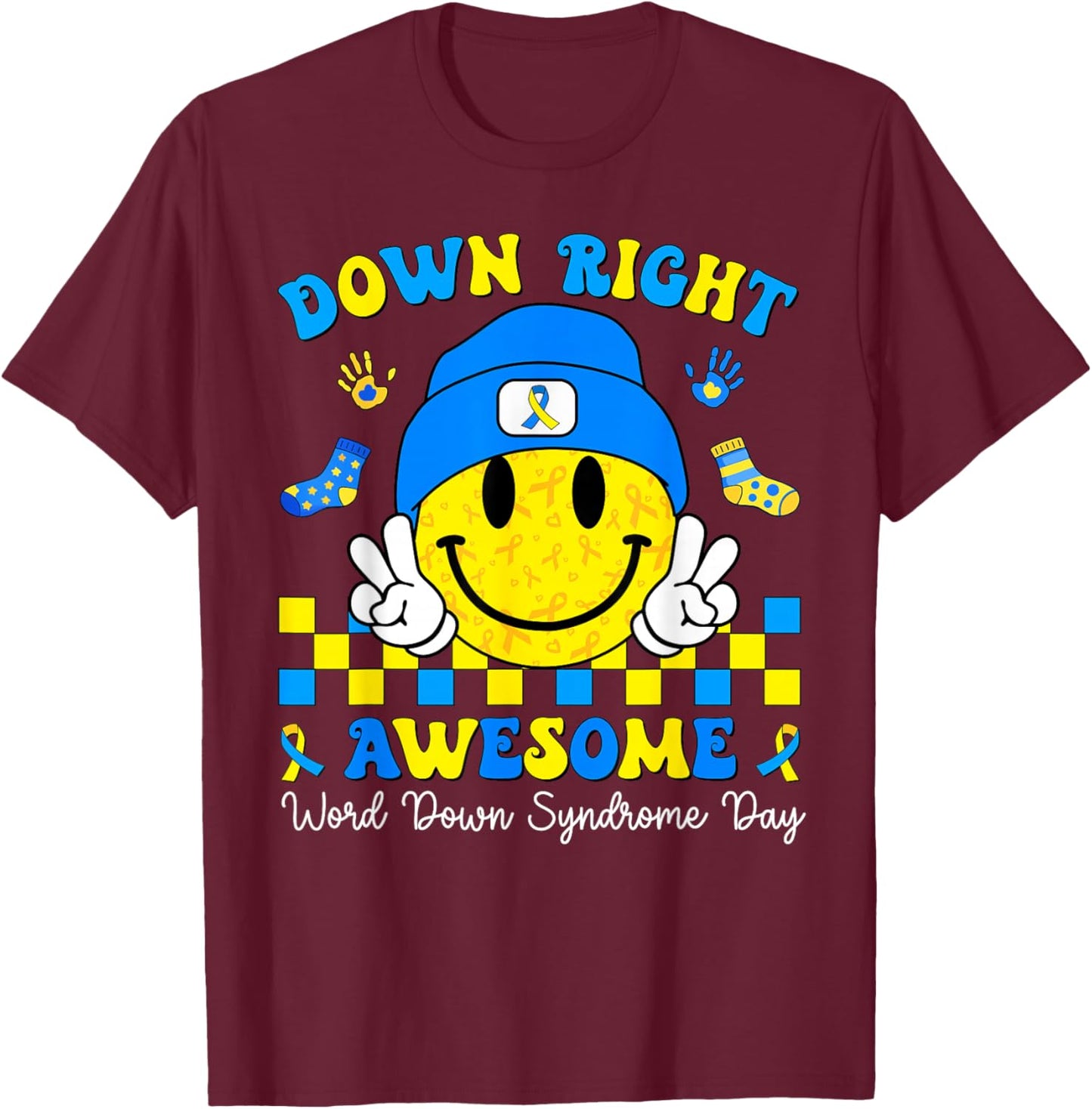 Down Right Awesome World Down Syndrome Day 321 Awareness T-Shirt - T-Shirt | Maroon