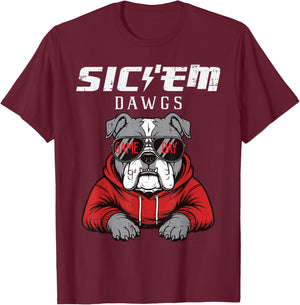 Bulldog Dawgs Women Kids Men Boys Girls Youth Teen T-Shirt - T-Shirt | Maroon