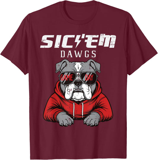 Bulldog Dawgs Women Kids Men Boys Girls Youth Teen T-Shirt - T-Shirt | Maroon