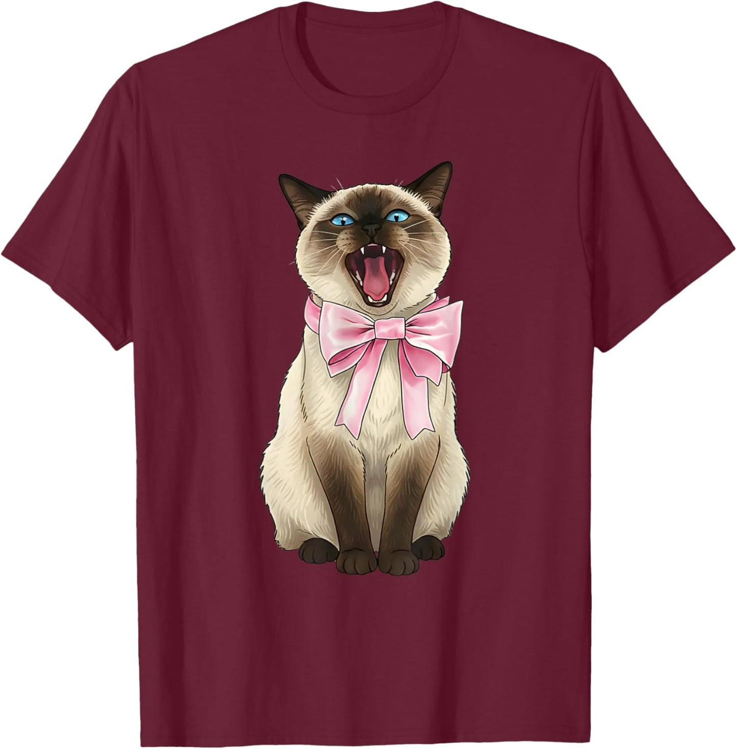 Coquette Cat with Pink Ribbon Bow Funny Girls Valentine T-Shirt - T-Shirt | Maroon