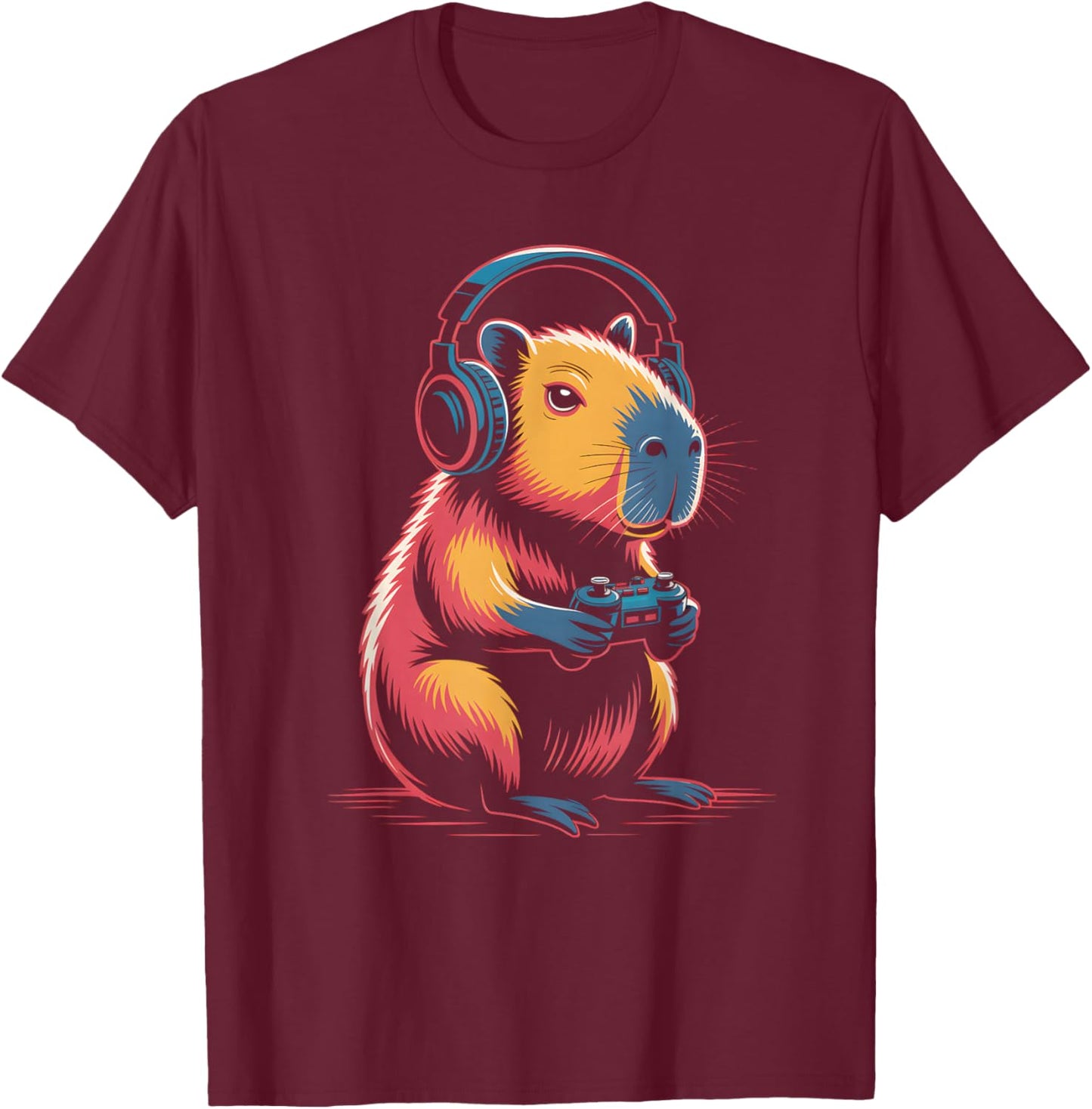 Capybara Gamer Graphic Funny Capybara T-Shirt - T-Shirt | Maroon