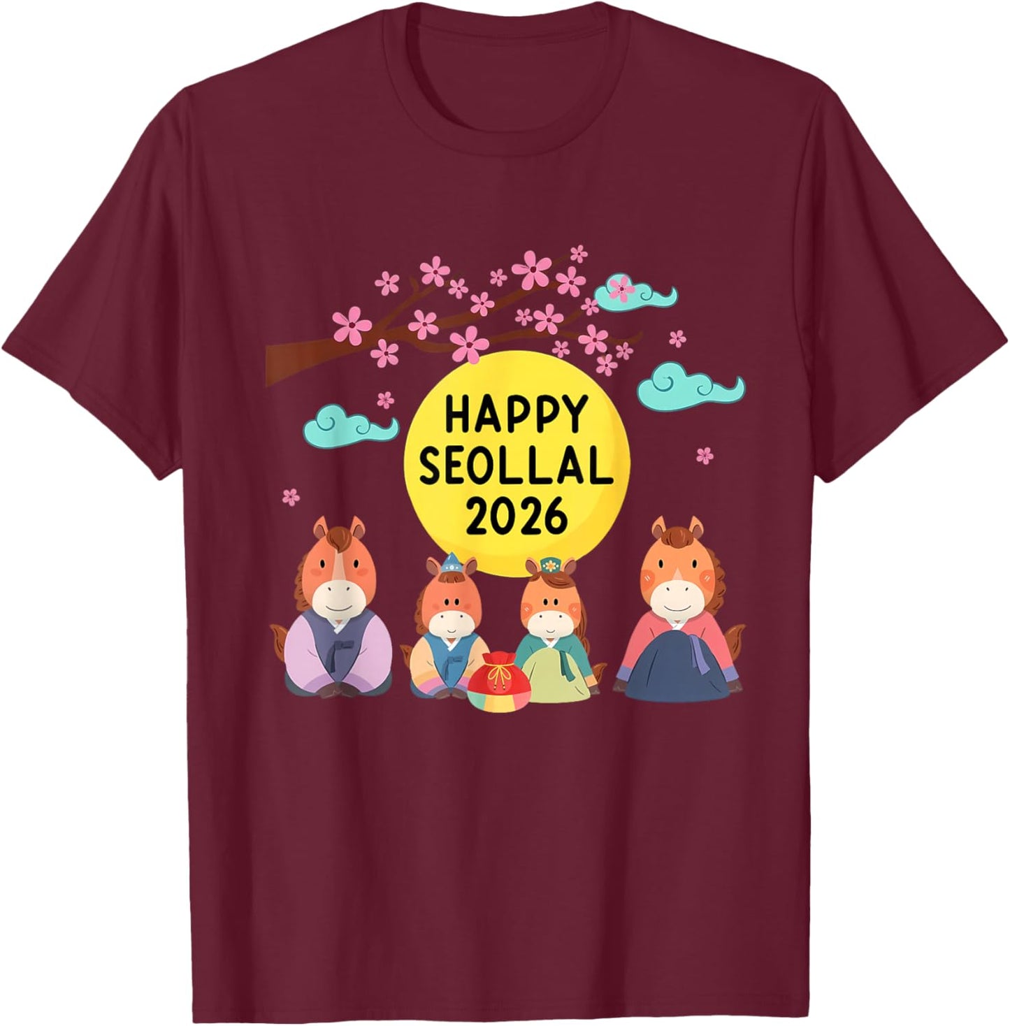 Seollal 2026 Korean Lunar New Year Decorations Year of Horse T-Shirt - T-Shirt | Maroon