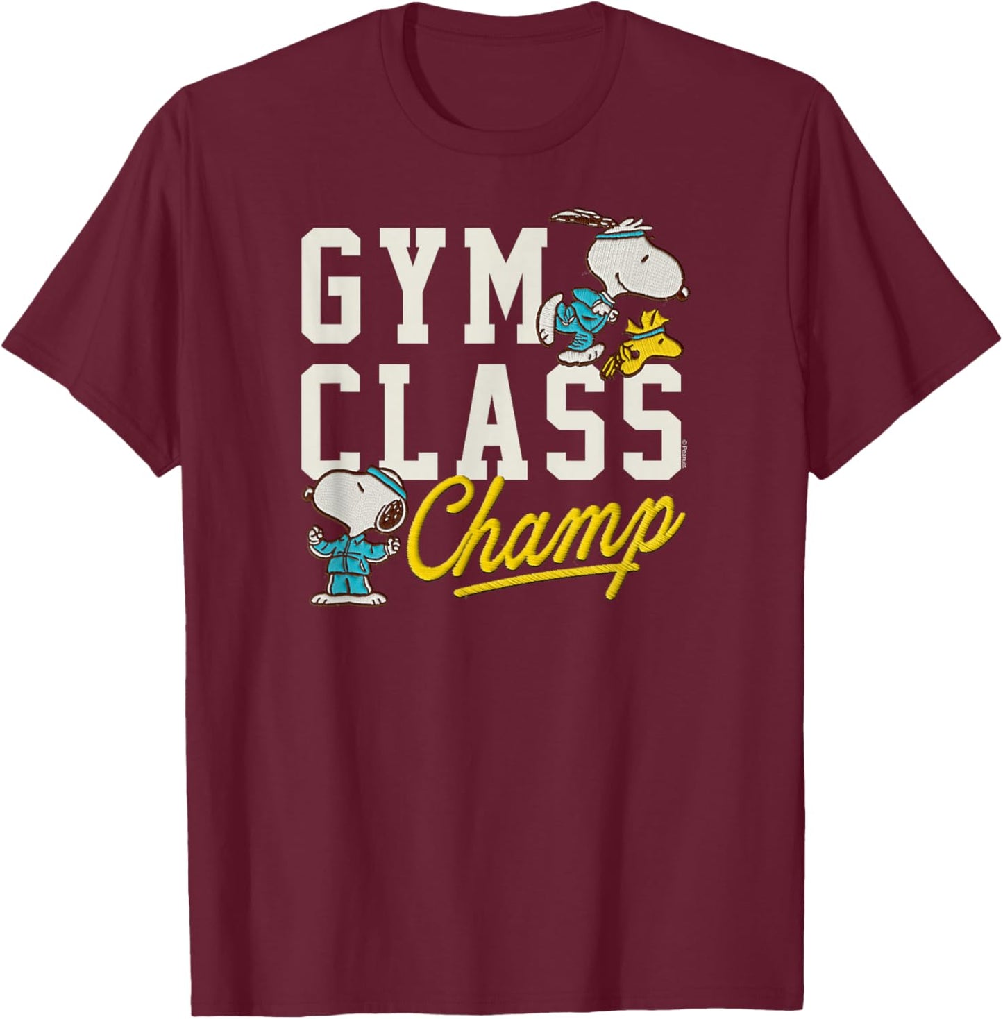 Peanuts - Snoopy & Woodstock- Gym Class Champ T-Shirt - T-Shirt | Maroon