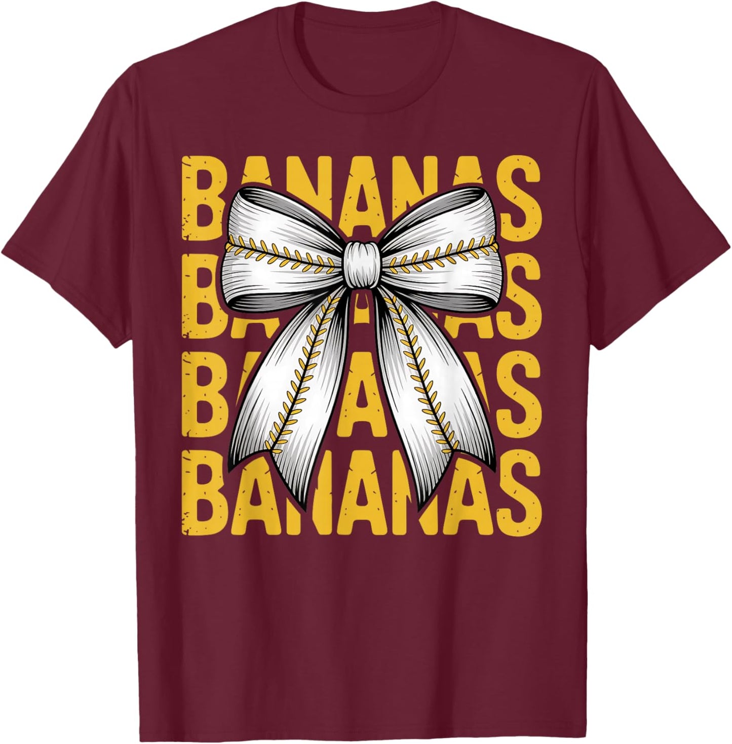 Bananas Coquette Bow Retro Stacked Text Women Girls Kids T-Shirt - T-Shirt | Maroon