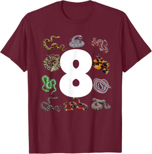 8th Snake Birthday Party Eight Year Old Snake Lover Birthday T-Shirt - T-Shirt | Maroon