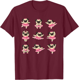Cute Ballet Pug Puppy in Pink Tutu Dancing T-Shirt - T-Shirt | Maroon