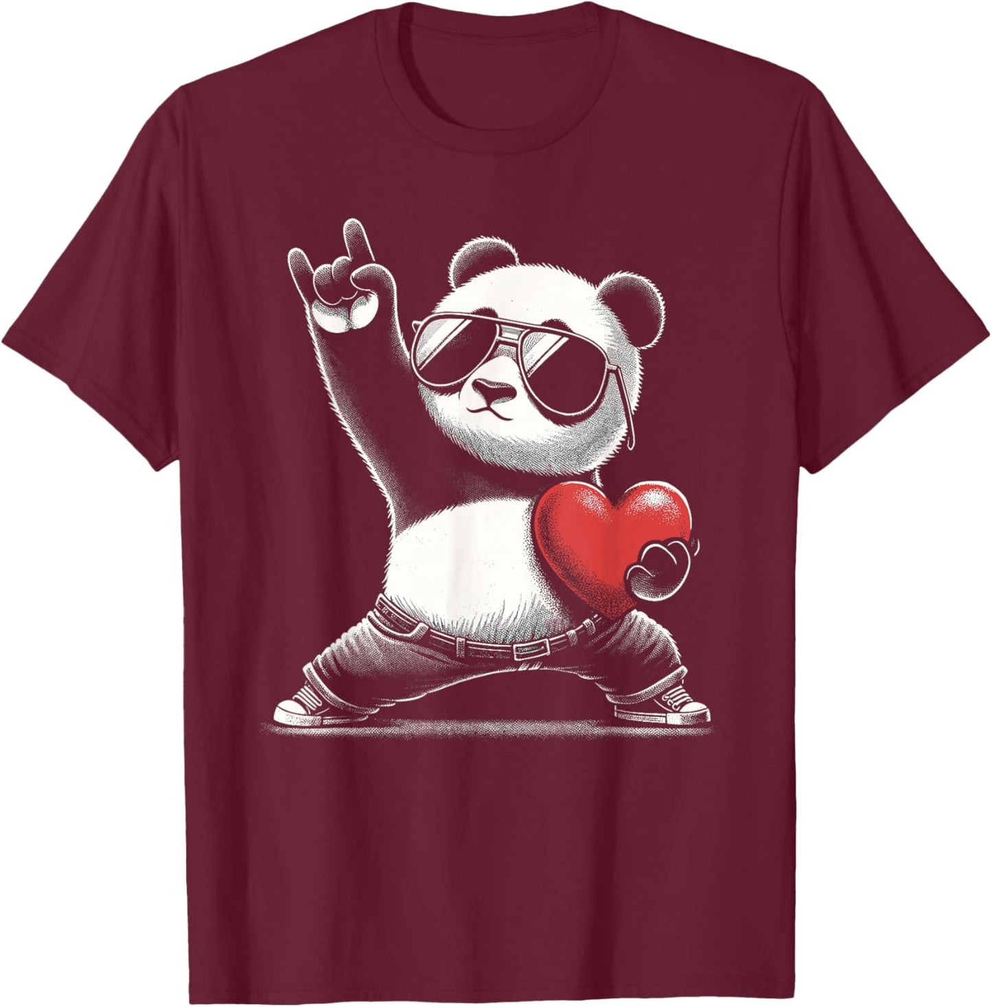 Retro Panda Rock Men Women Kids Funny St. Valentine's T-Shirt - T-Shirt | Maroon