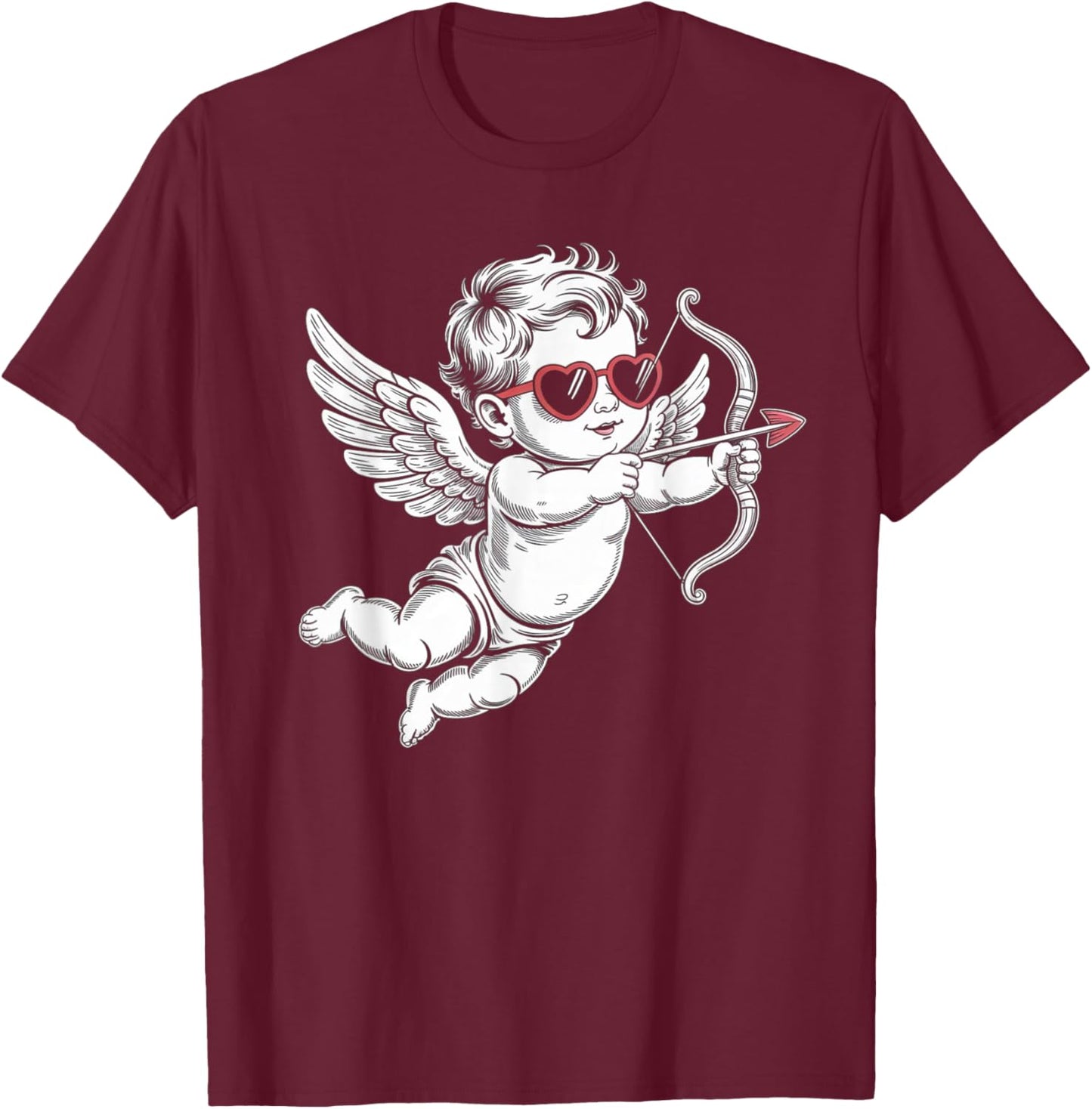 Valentines Day Cupid Angel with Heart Sunglasses T-Shirt - T-Shirt | Maroon