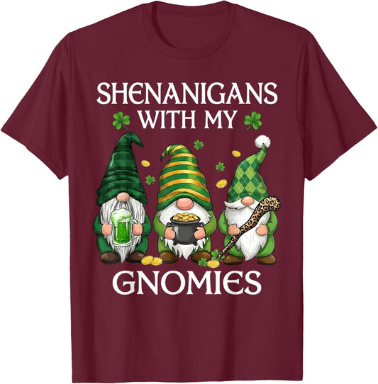 Shenanigans with My Gnomies St Patricks Day Leopard Tie Dye T-Shirt - T-Shirt | Maroon