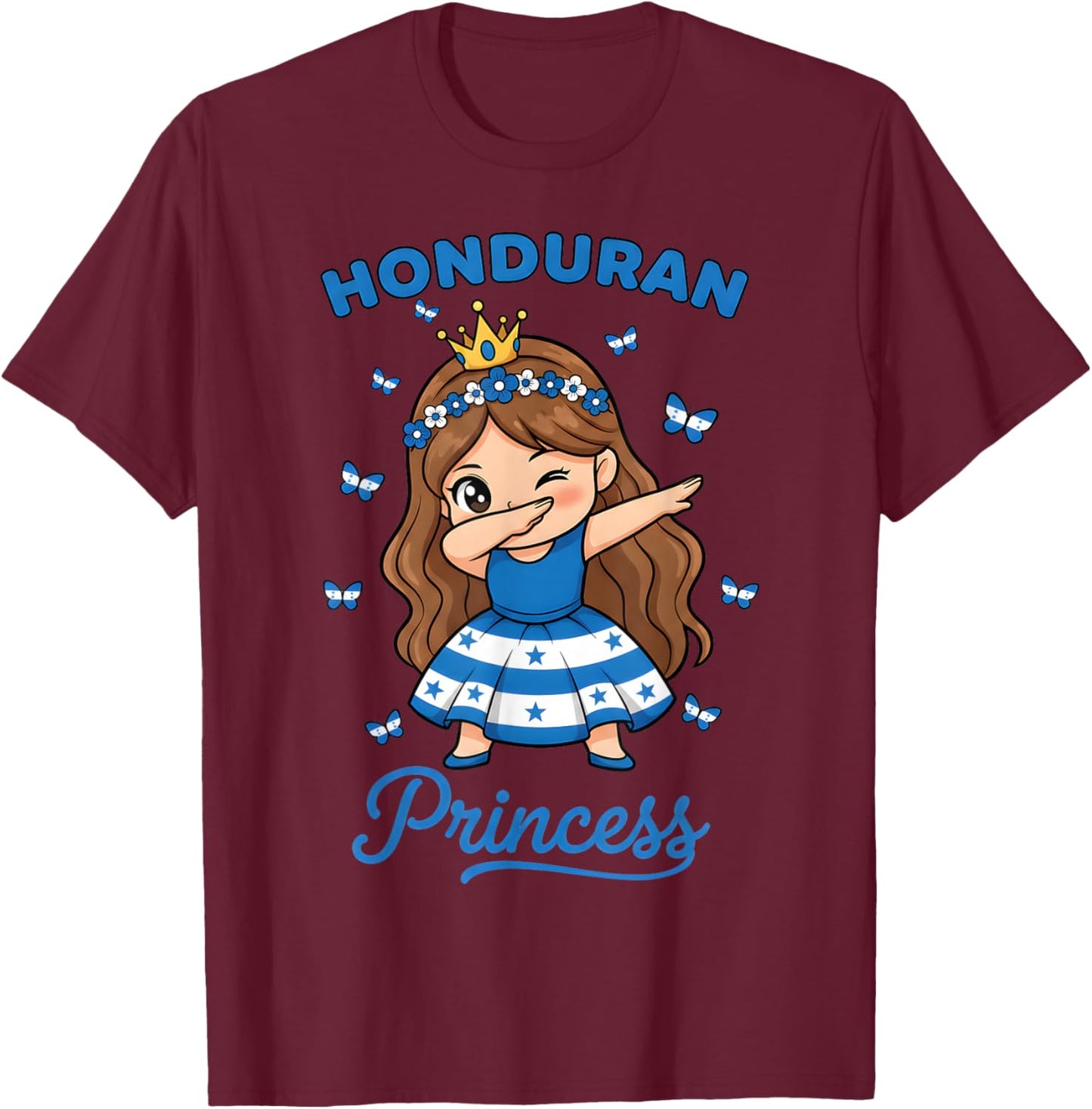 Honduran Princess Dabbing Cute Girl Honduras Flag T-Shirt - T-Shirt | Maroon