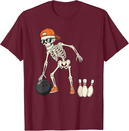 Halloween Skeleton Funny Bowling Lovers for Teens Boys Men T-Shirt - T-Shirt | Maroon