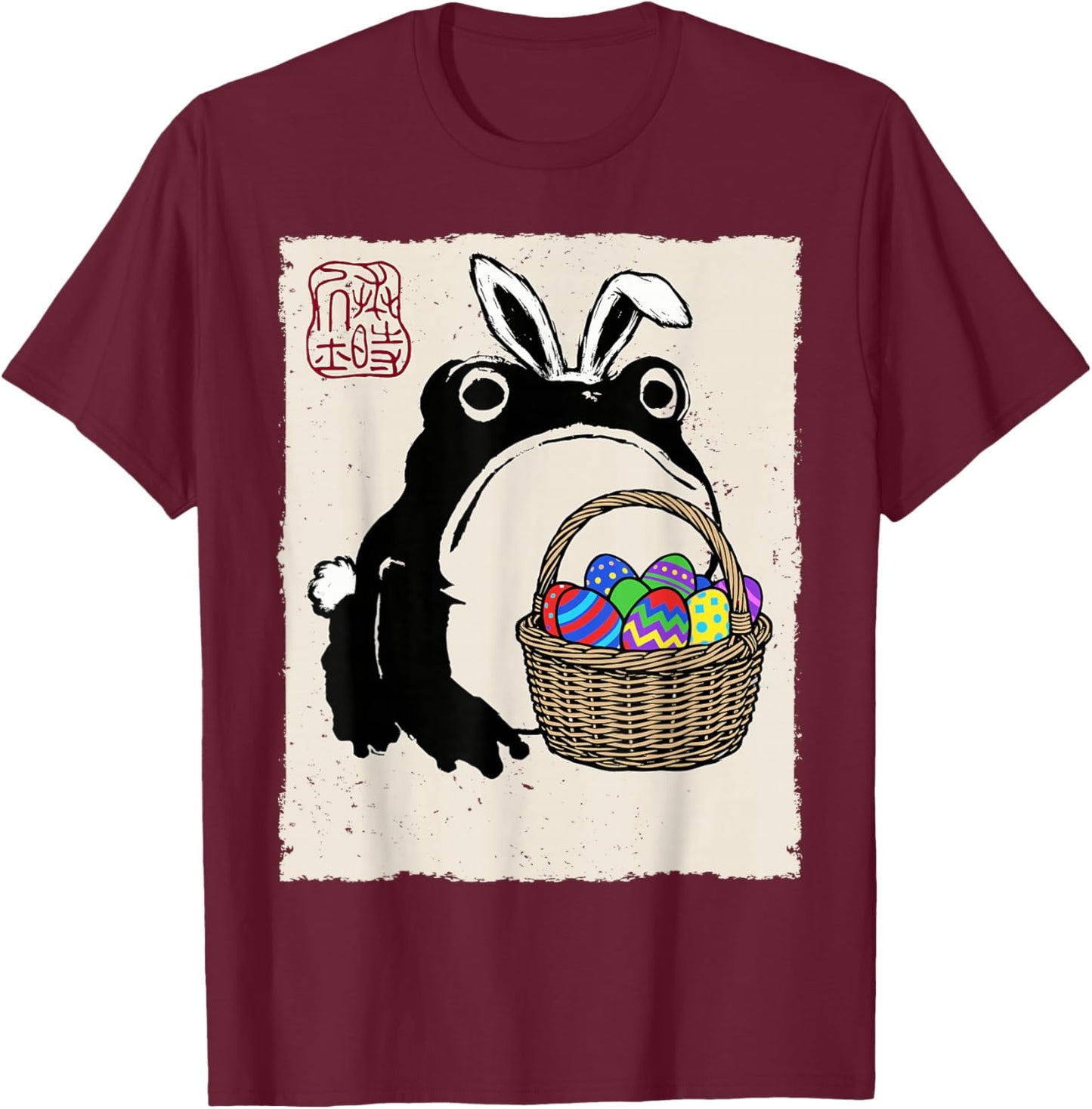Grumpy Frog Funny Easter Bunny Anime Japanese T-Shirt - T-Shirt | Maroon