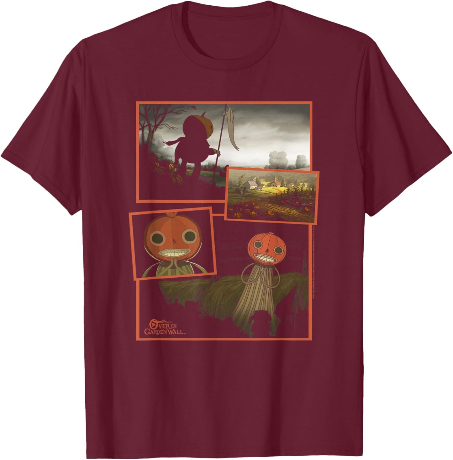 Over The Garden Wall Pumpkin People Collage Spooky Cartoon T-Shirt - T-Shirt | Maroon