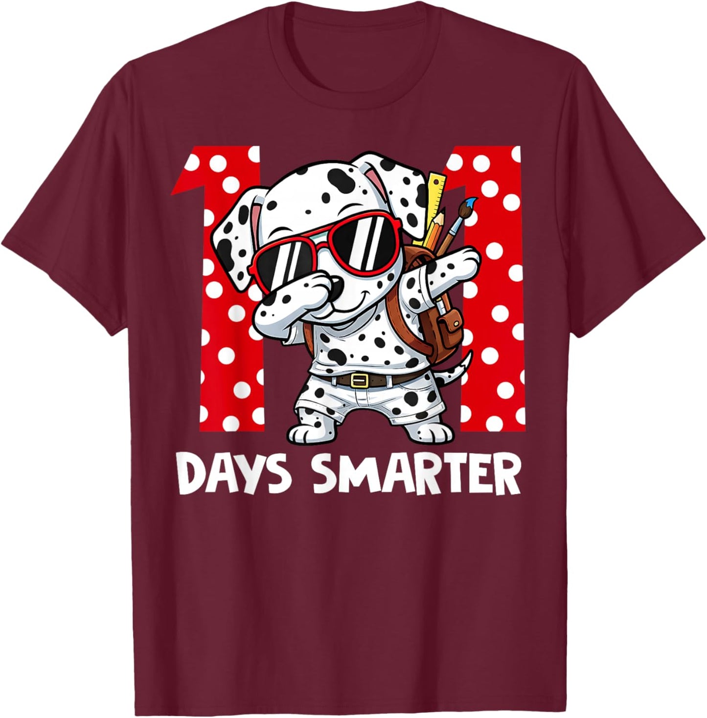 100 Days Smarter Cute Dalmatian Dog 100th Day of School Kids T-Shirt - T-Shirt | Maroon