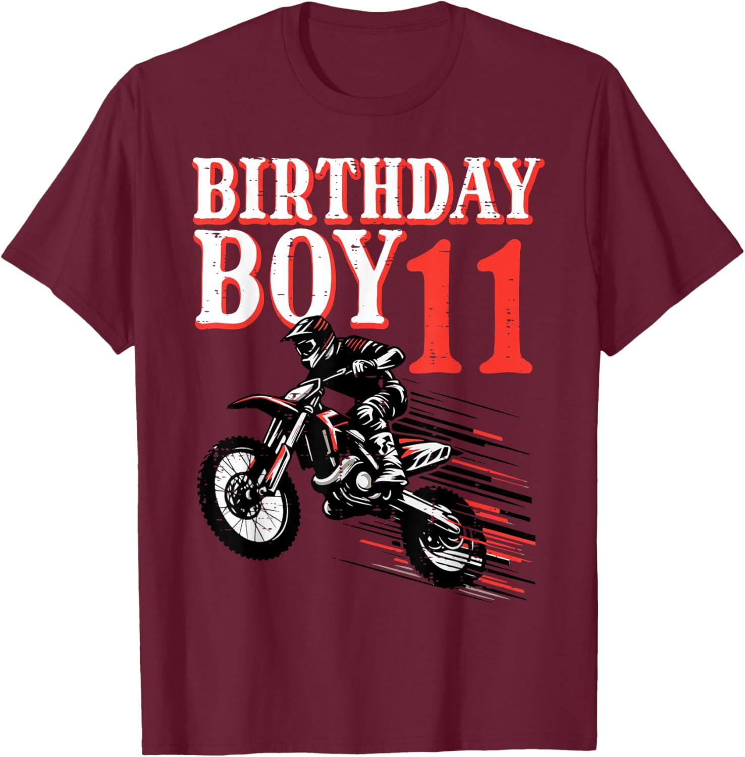 Birthday Boy 11 Motorcycle 11th Bday Biker Rider Boys Kids T-Shirt - T-Shirt | Maroon