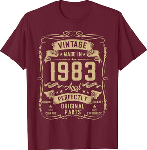 Vintage 1983 43yr 43rd Birthday Gifts 43 Years Old T-Shirt - T-Shirt | Maroon