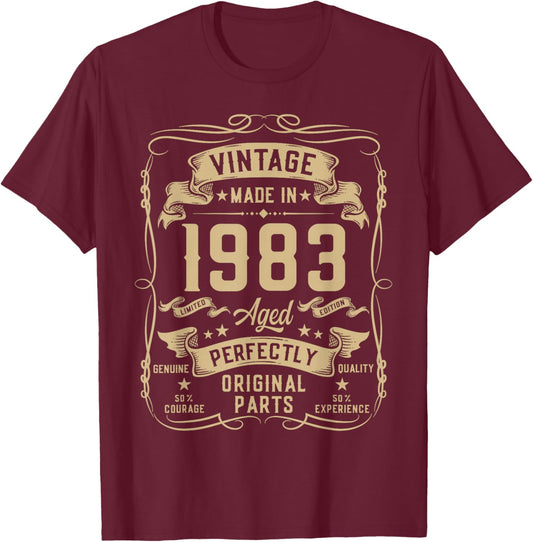Vintage 1983 43yr 43rd Birthday Gifts 43 Years Old T-Shirt - T-Shirt | Maroon