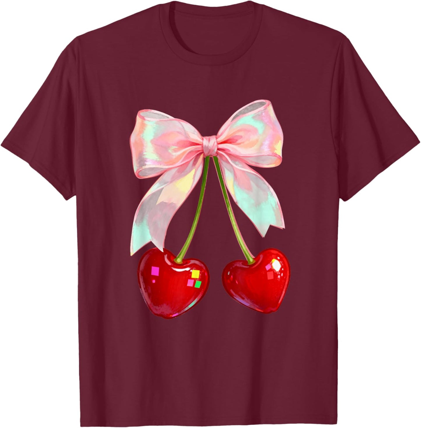 Coquette Bow Cherries Valentines Love Cherry Women Teen Girl T-Shirt - T-Shirt | Maroon