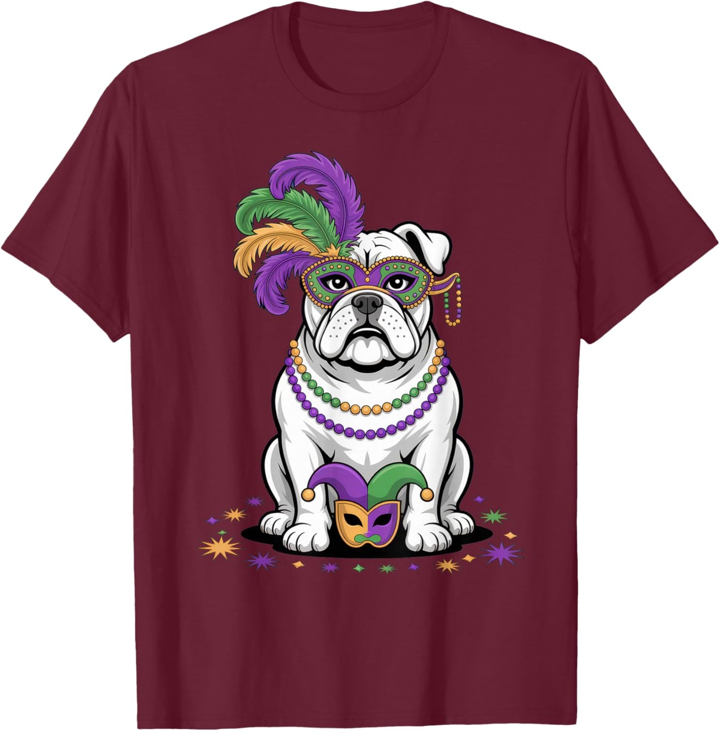 Mardi Gras Bulldog Costume Fun Party Vibes for Dog Lovers T-Shirt - T-Shirt | Maroon