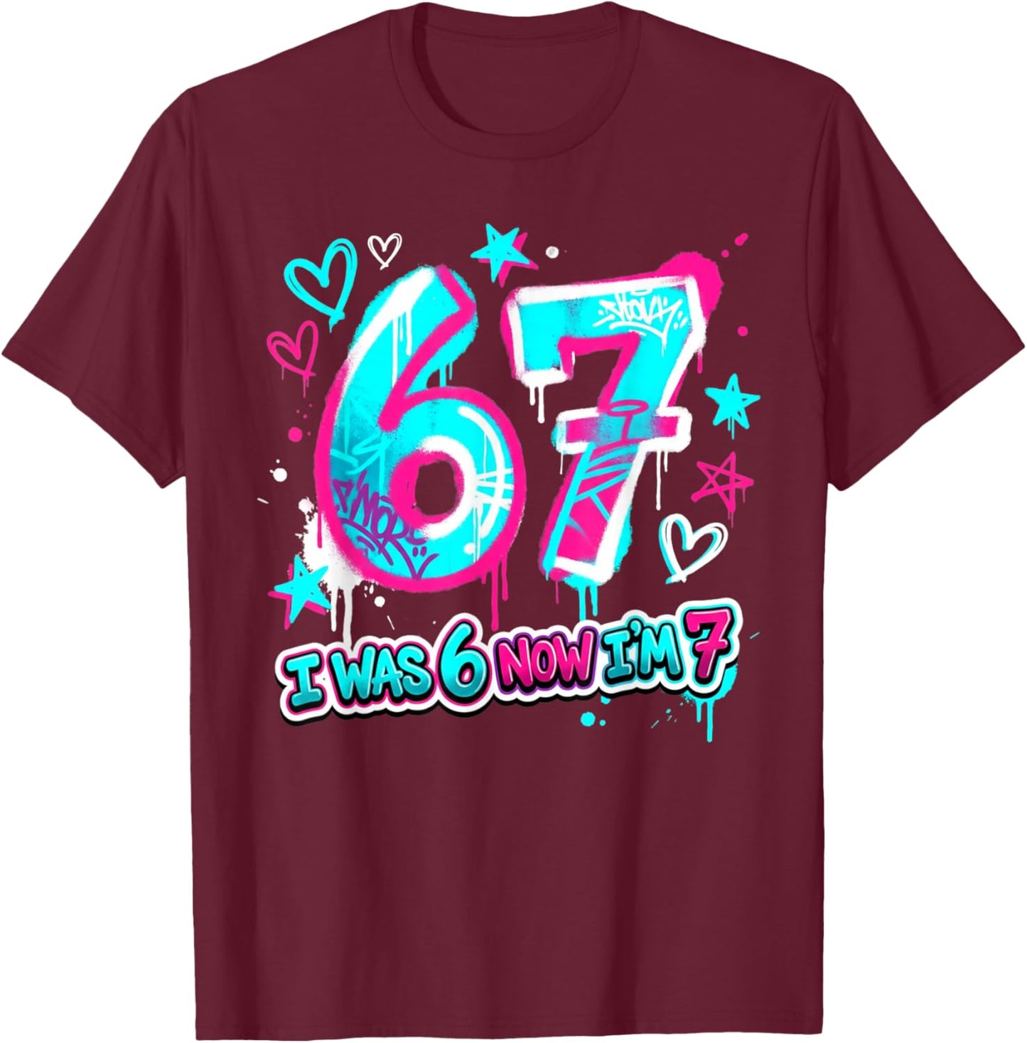 Six Seven Meme 7 Year Old Birthday Shirt was 6 Now I'm 7 T-Shirt - T-Shirt | Maroon