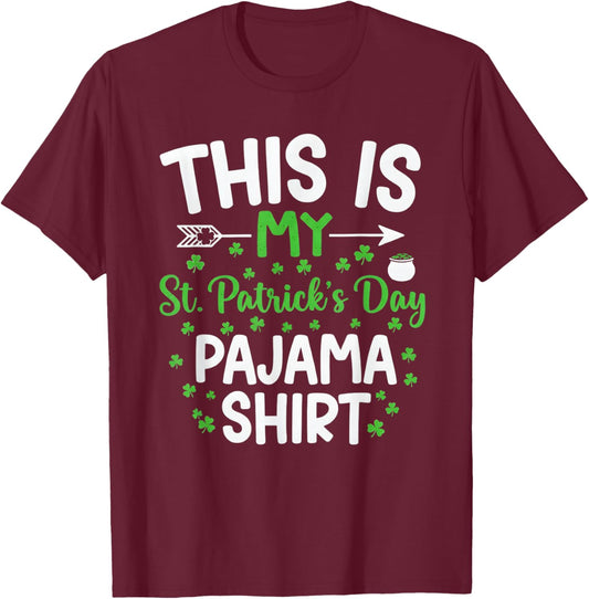 This is My St Patrick's Day Pajama Boys Girls Kids Shamrock T-Shirt - T-Shirt | Maroon