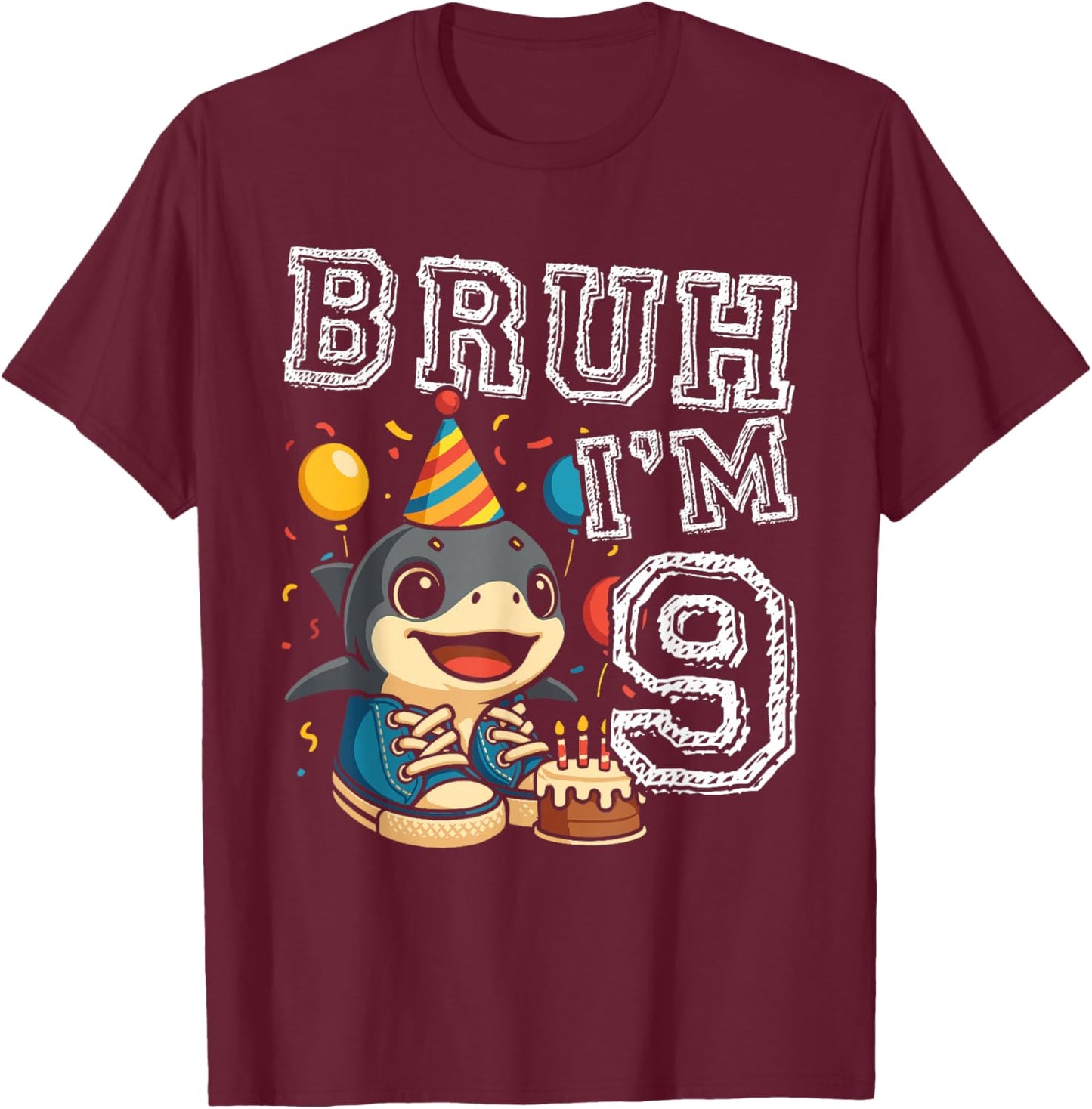 Italian Brainrot Bruh I'm 9 Age 9th Kids Boys Girls T-Shirt - T-Shirt | Maroon