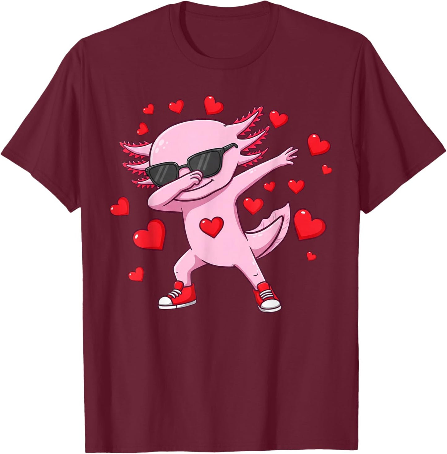 Dabbing Axolotl Heart Valentines Day as Girls Boys Kids T-Shirt - T-Shirt | Maroon