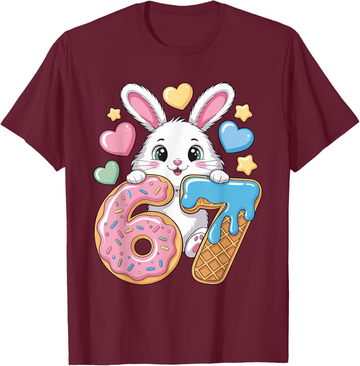 67 Bunny Ice Cream Drip Cool Meme 67 Funny Rabbit Six Seven T-Shirt - T-Shirt | Maroon