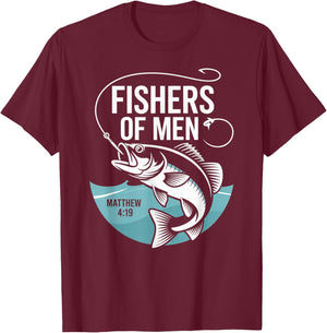 Christian Angler Fishers of Men Matthew 4 19 Verse T-Shirt - T-Shirt | Maroon