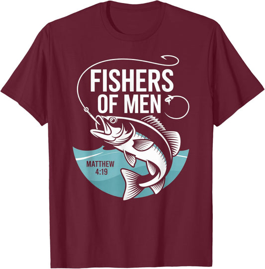 Christian Angler Fishers of Men Matthew 4 19 Verse T-Shirt - T-Shirt | Maroon