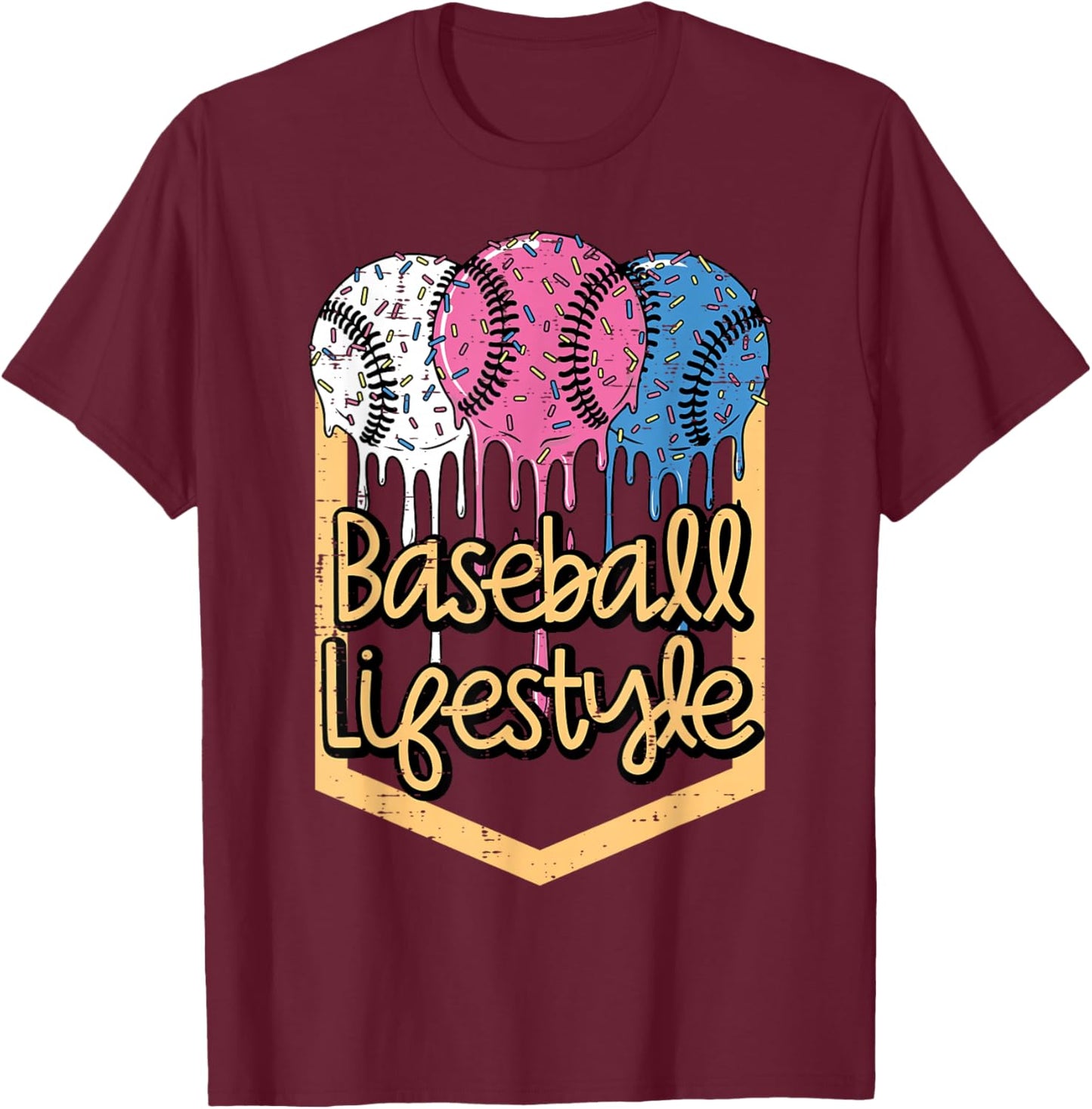 Baseball Lifestyle Ball Sprinkles Drip Boys Kids Men Teen T-Shirt - T-Shirt | Maroon