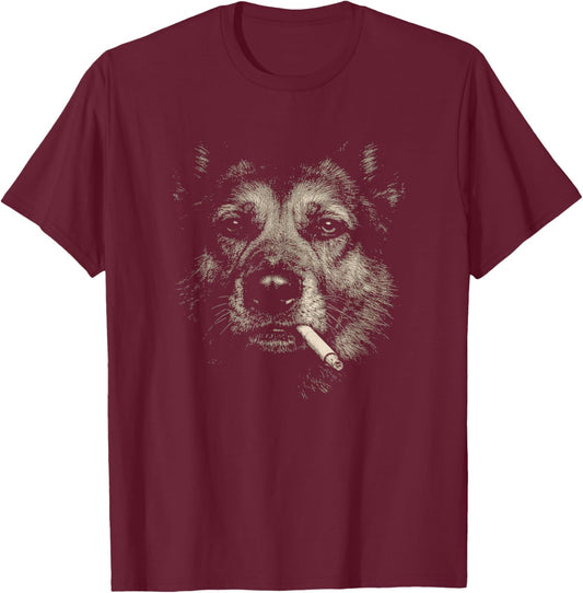 Dog Smoking Cigarette Funny German Shepherd Dog Meme T-Shirt - T-Shirt | Maroon