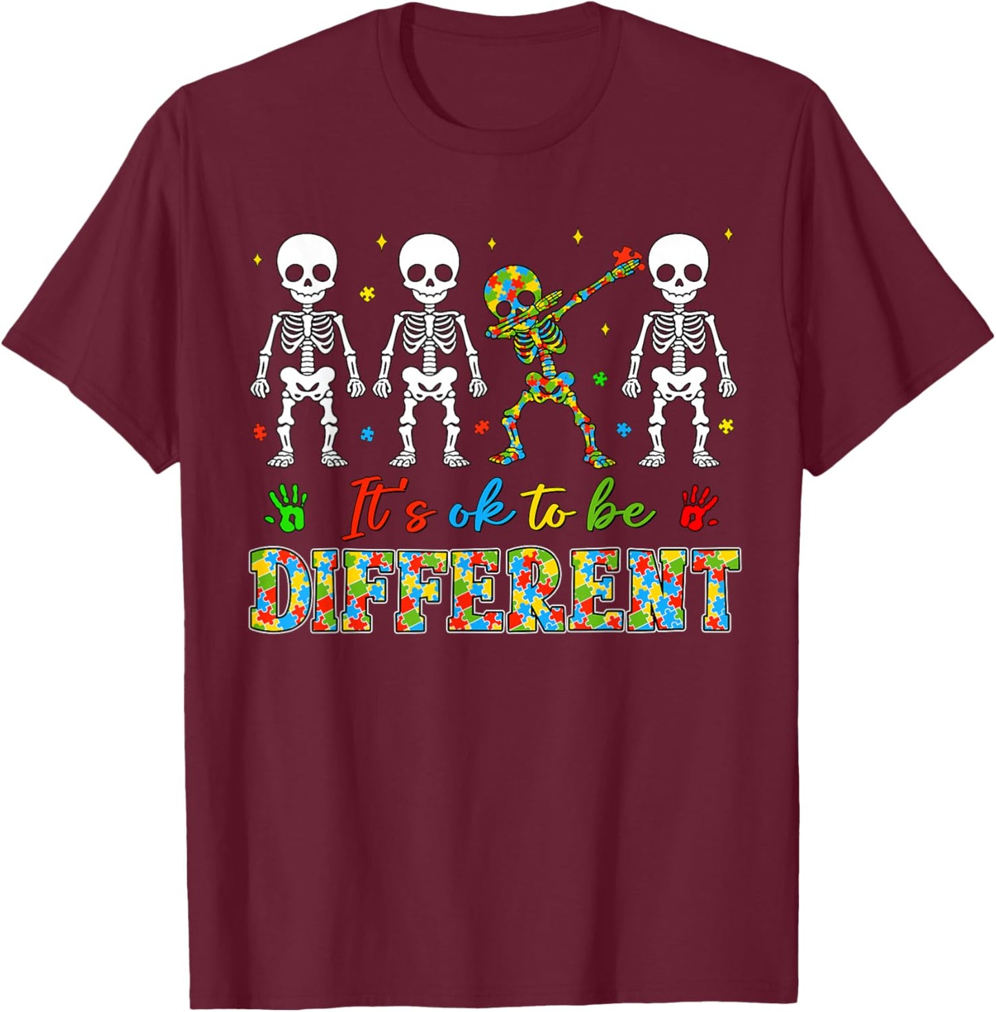 It's Ok to Be Different Skeleton Autism Awareness Kids Boys T-Shirt - T-Shirt | Maroon
