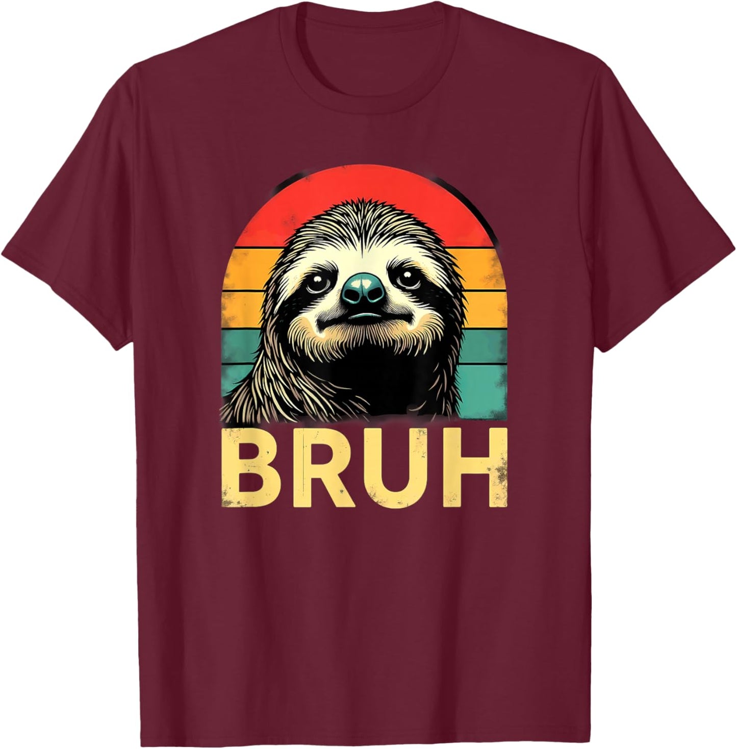 Retro Sloth Bruh T-Shirt - T-Shirt | Maroon