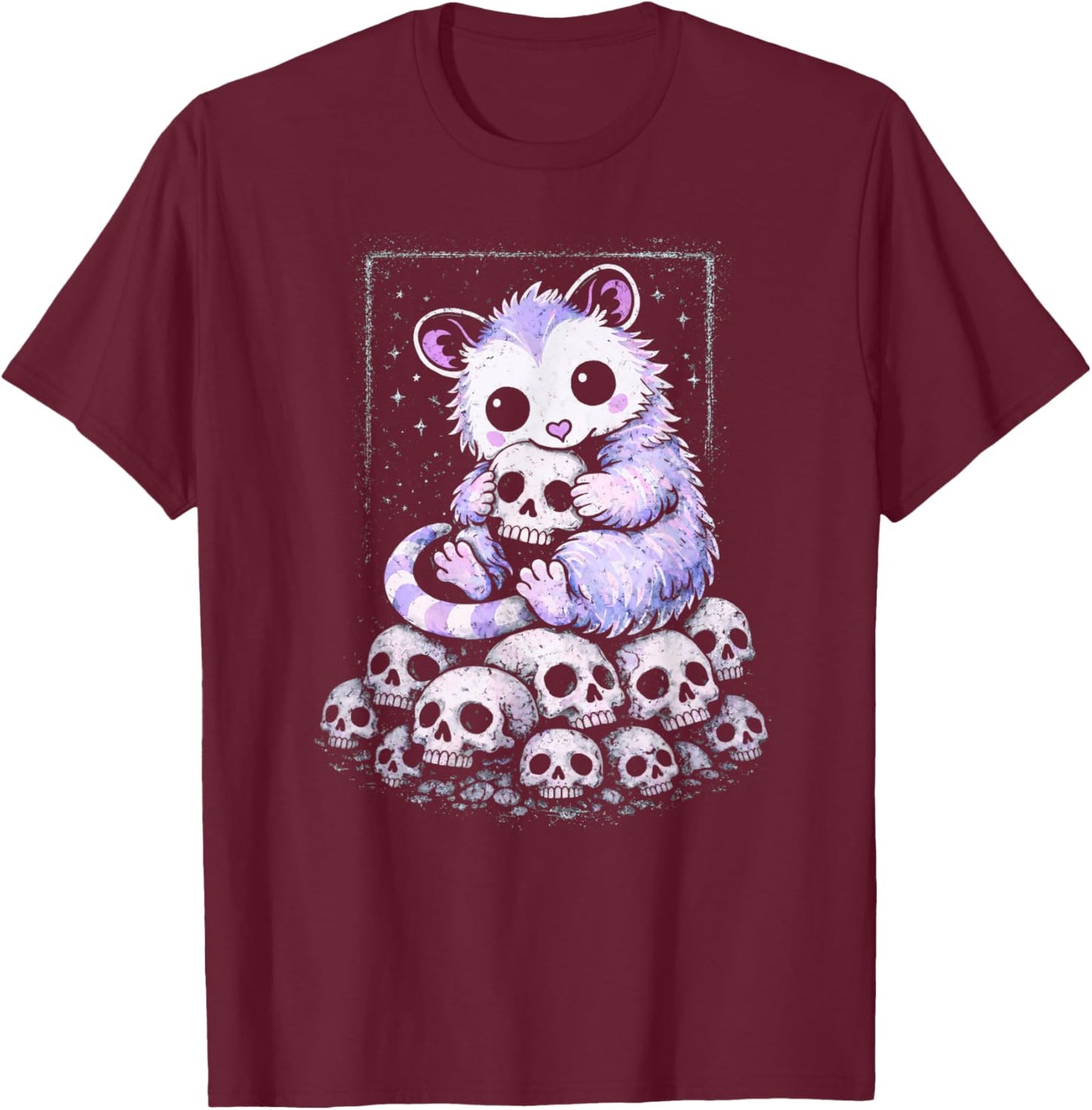 Opossum Creepy Cute Skulls Kawaii Pastel Goth Alt Aesthetic T-Shirt - T-Shirt | Maroon