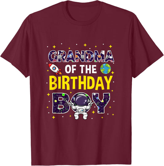 Grandma of The Birthday Boy Space Astronaut Birthday Family T-Shirt - T-Shirt | Maroon