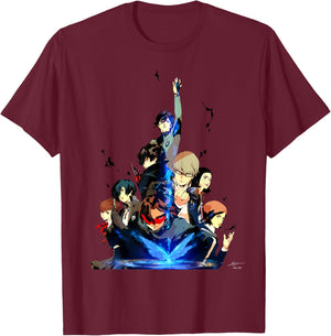 Persona 30th Anniversary Key Art (White Logo) ATLUS T-Shirt - T-Shirt | Maroon