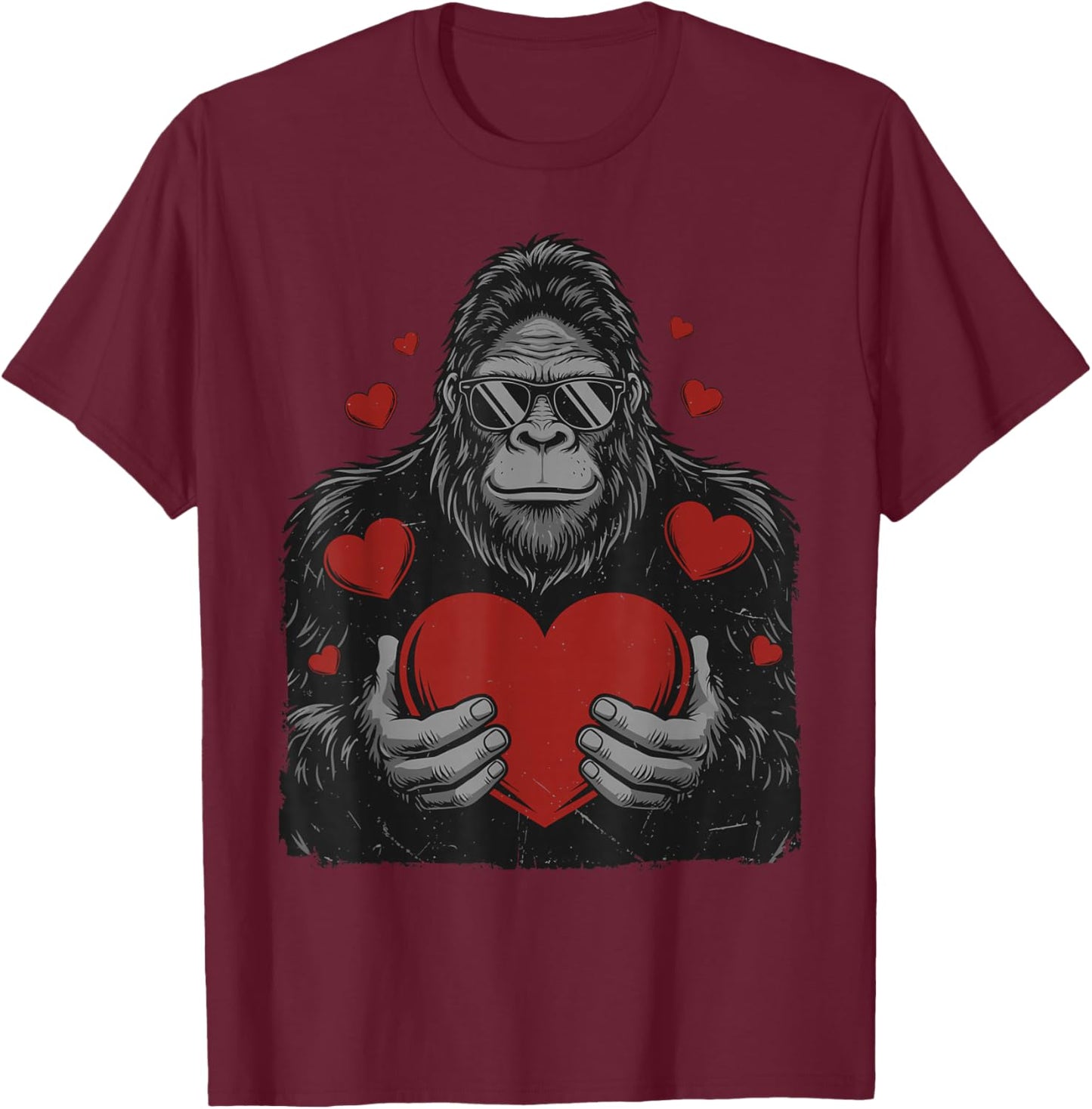 Sasquatch Valentines Bigfoot Heart Funny Valentines Day T-Shirt - T-Shirt | Maroon