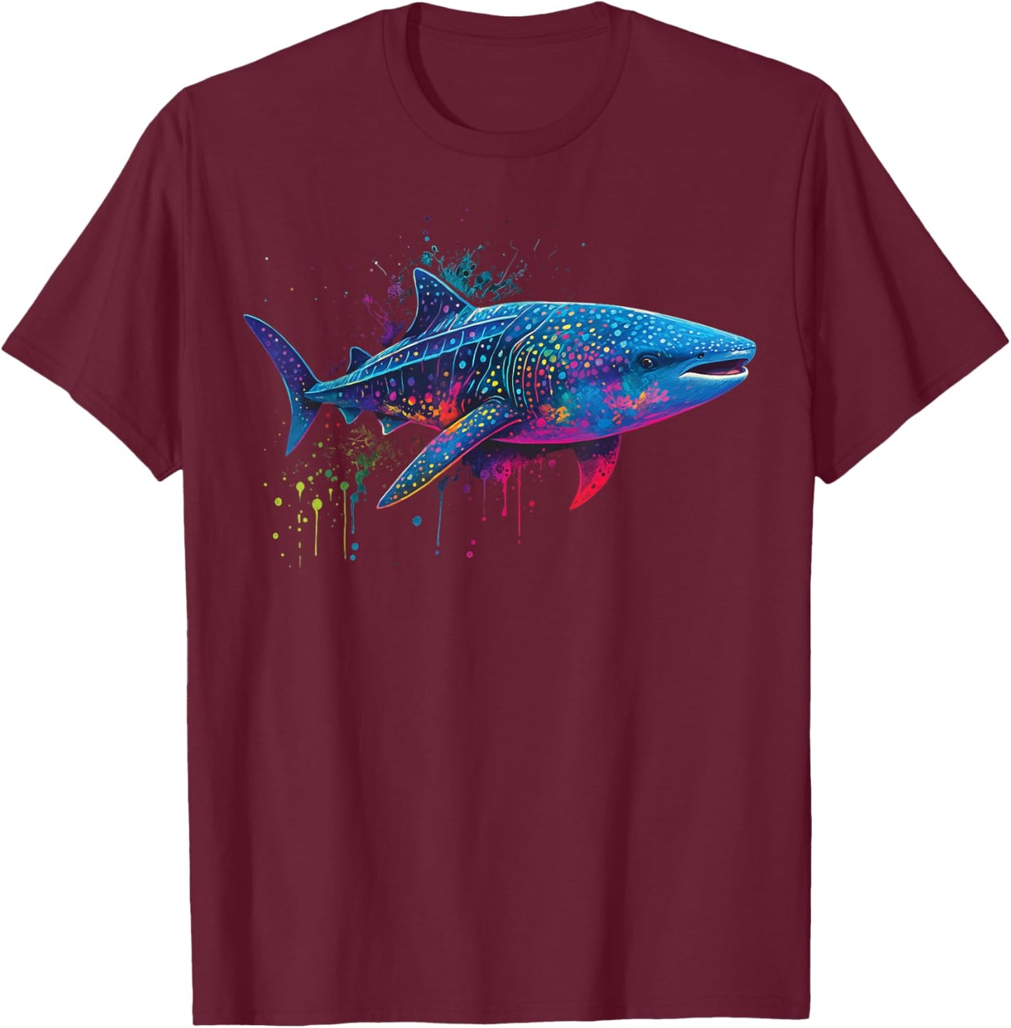 Whale Shark Colorful Watercolor T-Shirt - T-Shirt | Maroon