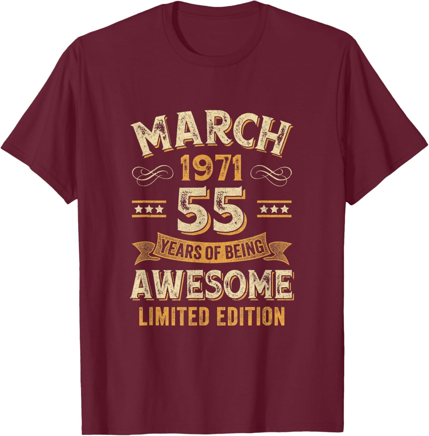 Awesome Vintage March 1971 55Th Birthday T-Shirt - T-Shirt | Maroon