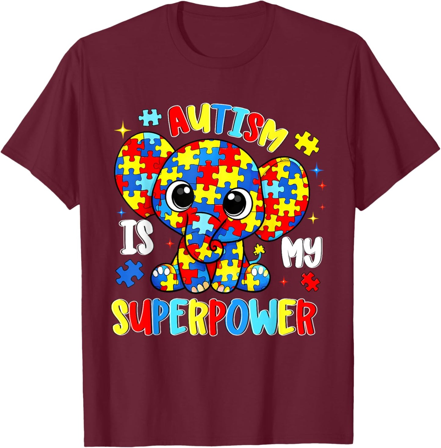 Autism Awareness is My Superpower Elephant Boy Girl Kid T-Shirt - T-Shirt | Maroon