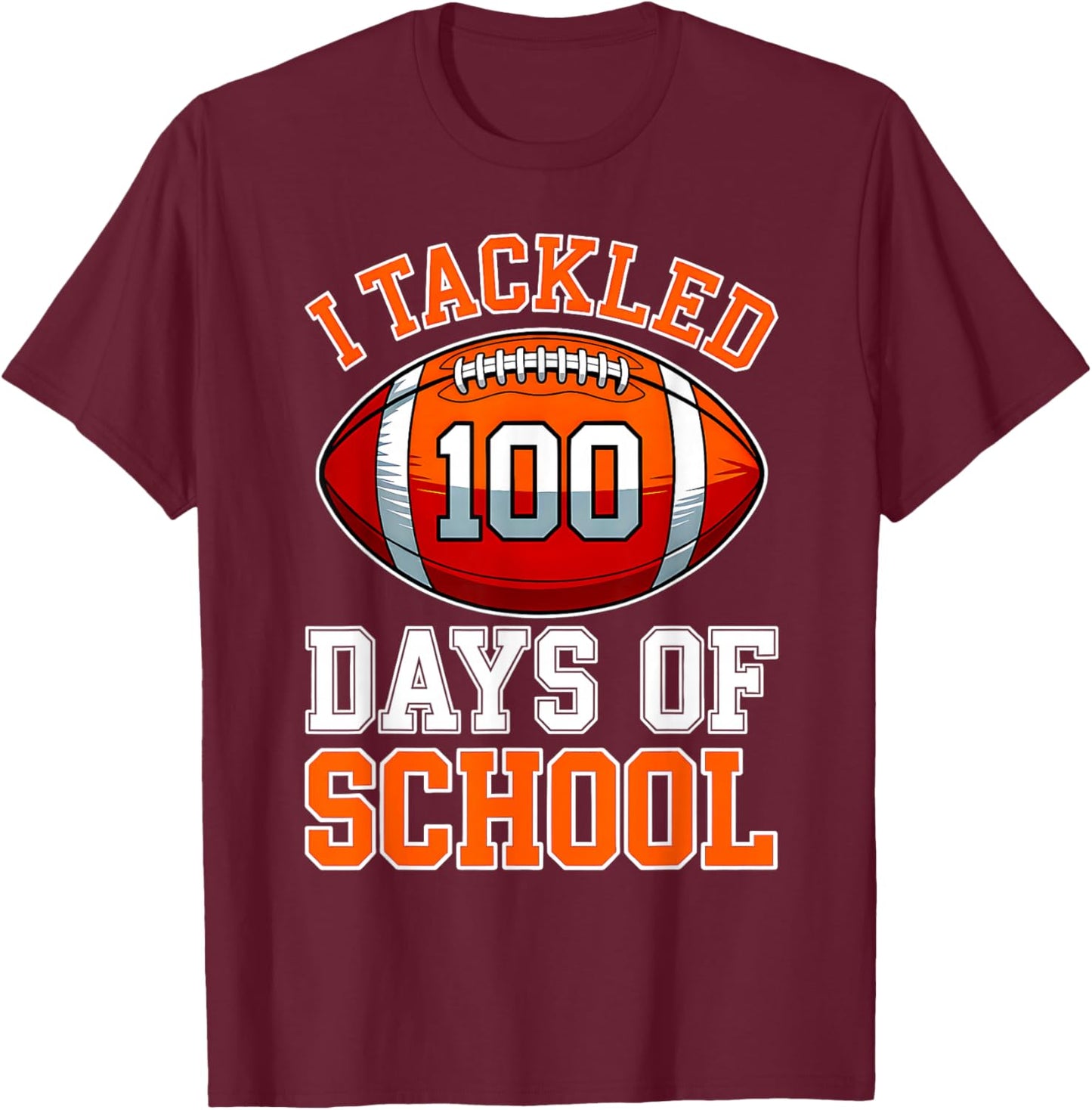100th Day of School Kids Football 100 Days of School Boys T-Shirt - T-Shirt | Maroon