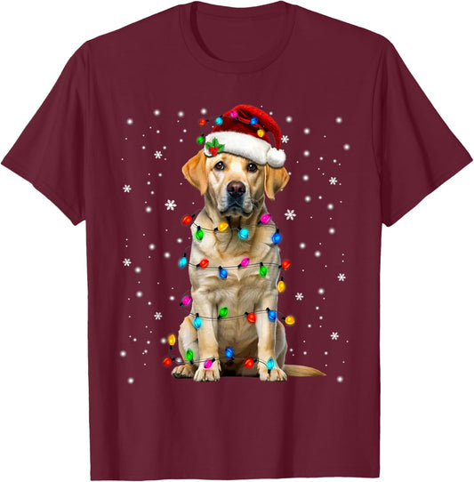 Yellow Labrador Retriever Christmas Tree Light Pajama Dog T-Shirt - T-Shirt | Maroon