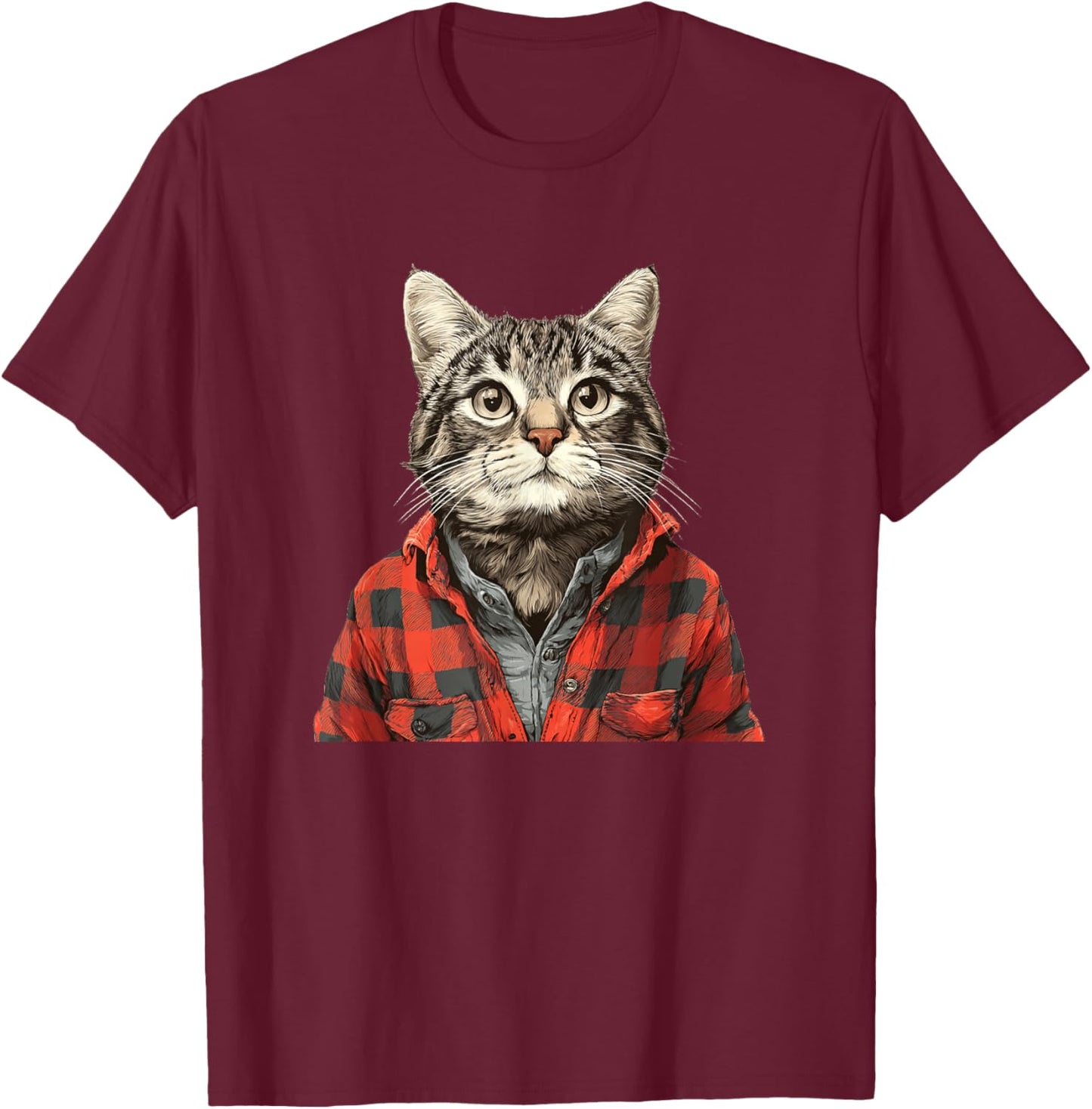 Awesome Flannel Cat Look T-Shirt - T-Shirt | Maroon